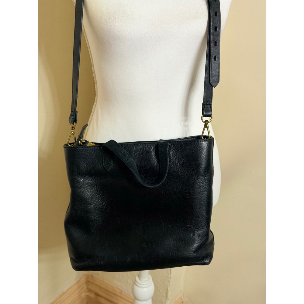 Madewell Small Transport Crossbody Bag Black Leather Zip Top Tote G1257